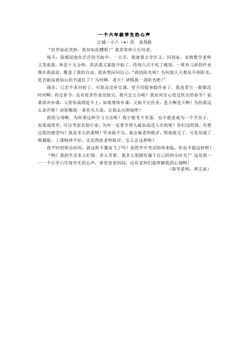 一个六年级学生寒假的心声