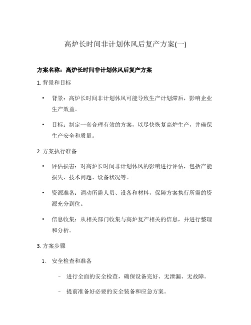 高炉长时间非计划休风后复产方案(一)