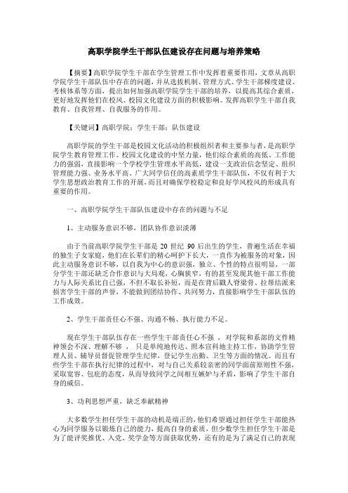 高职学院学生干部队伍建设存在问题与培养策略