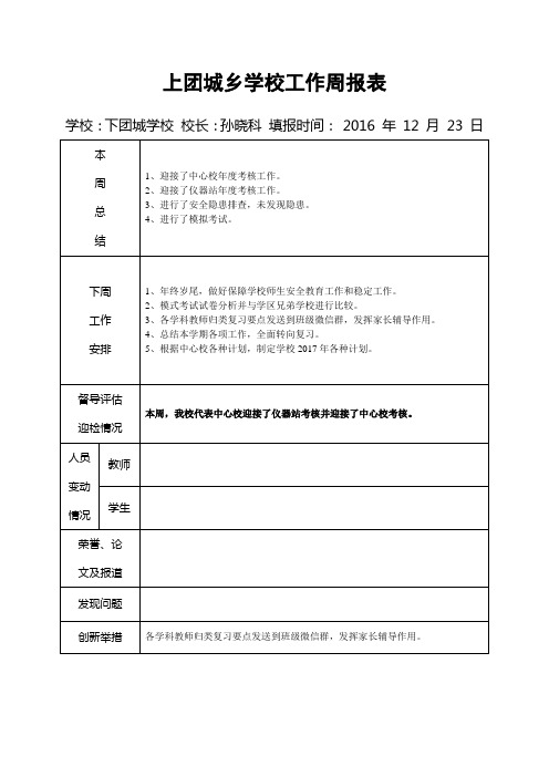 上团城乡下团城学校工作周报表(第18周)