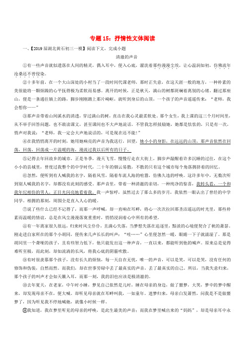 2019年中考语文模拟卷分类汇编15抒情性文体阅读