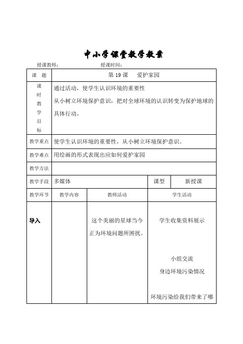 五年级美术上册《第19课 爱护家园》教案