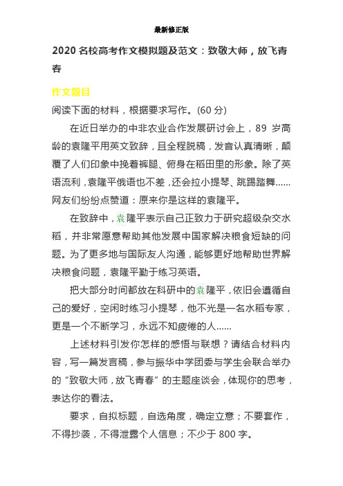 2020名校高考作文模拟题及范文：致敬大师,放飞青春_最新修正版