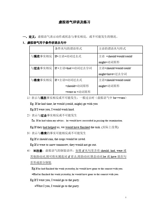 高中英语虚拟语气知识点详解及练习(含答案)