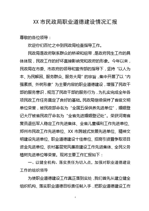 民政局职业道德建设情况汇报
