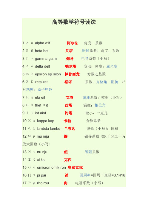 高等数学符号读法