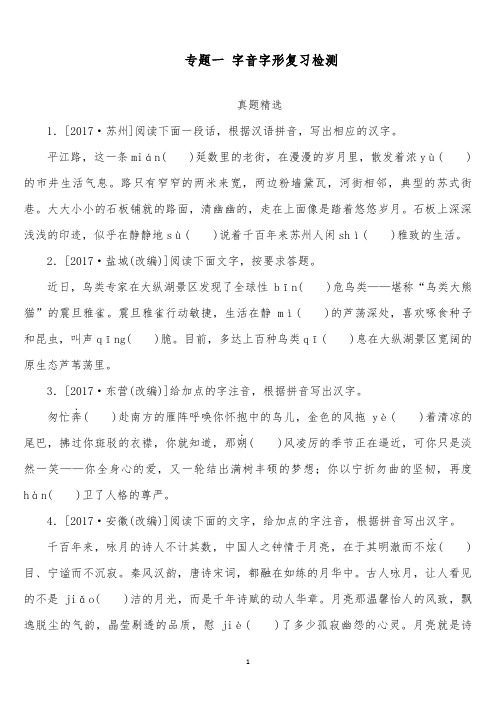 2018-2019年中考语文浙江专版第1篇语文知识积累专题一字音字形复习检测