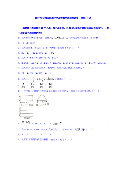 云南省民族中学2017届高三数学适应性试卷理科6 含解析 精品
