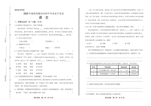2020年湖南省郴州中考语文试卷(附答案与解析)