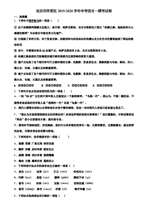 北京市怀柔区2019-2020学年中考语文一模考试卷含解析