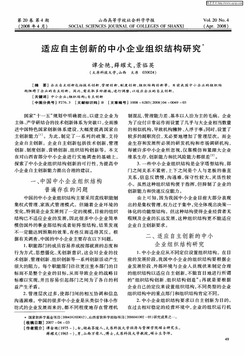 适应自主创新的中小企业组织结构研究