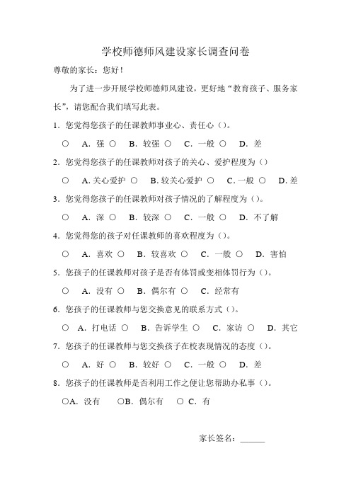 学校师德师风建设家长调查问1