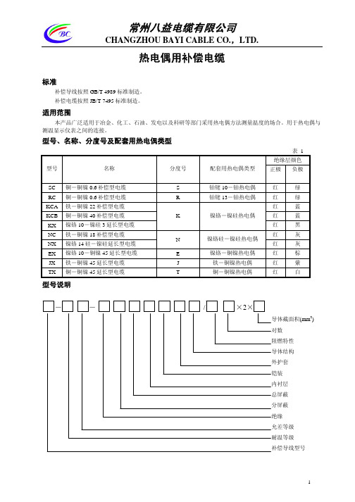 热电偶用补偿电缆