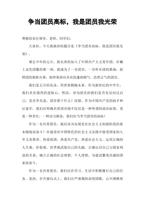 共青团 学生演讲稿 《争当团员高标,我是团员我光荣》