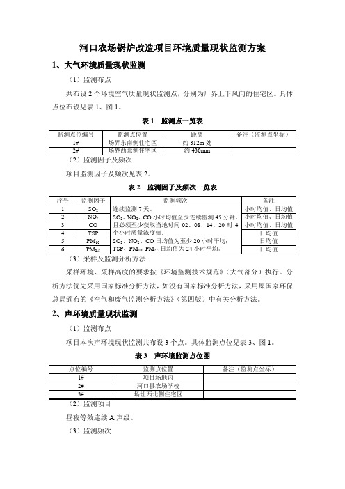 锅炉改造项目环境质量现状监测方案