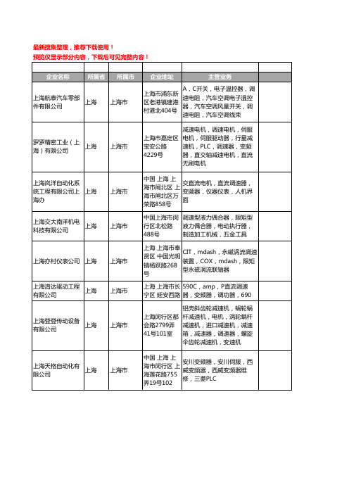 新版上海市调速器工商企业公司商家名录名单联系方式大全400家