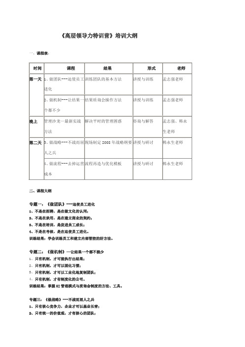 《高层领导力特训营》培训大纲