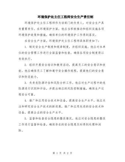 环境保护处主任工程师安全生产责任制