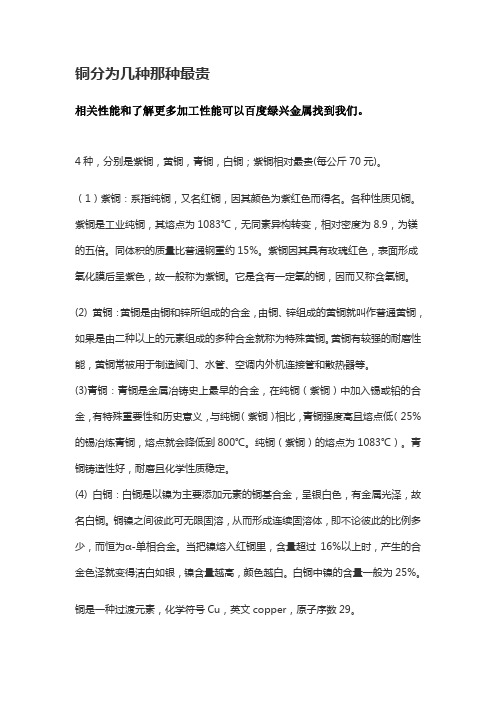 铜分为几种那种最贵