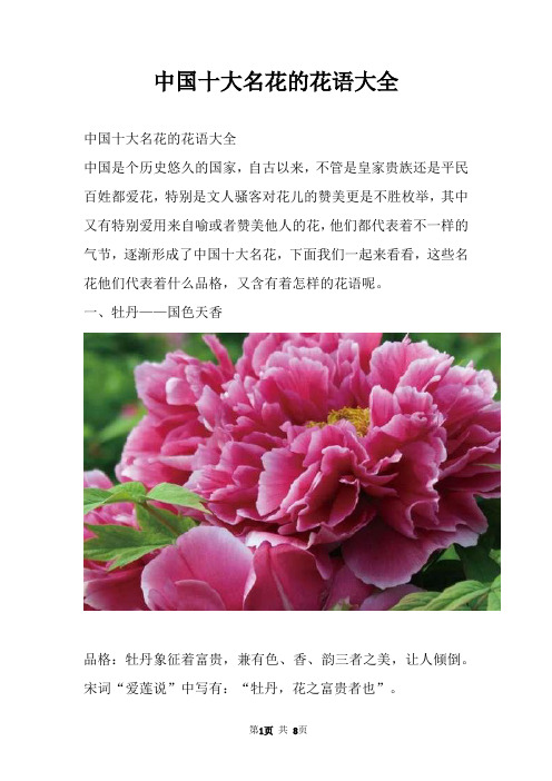 中国十大名花的花语大全