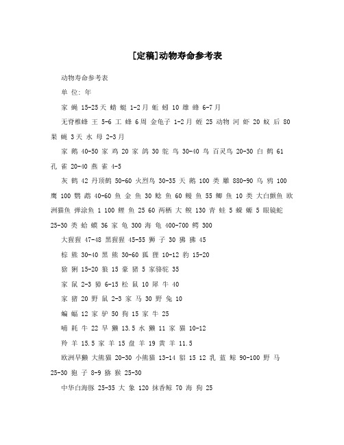 [定稿]动物寿命参考表