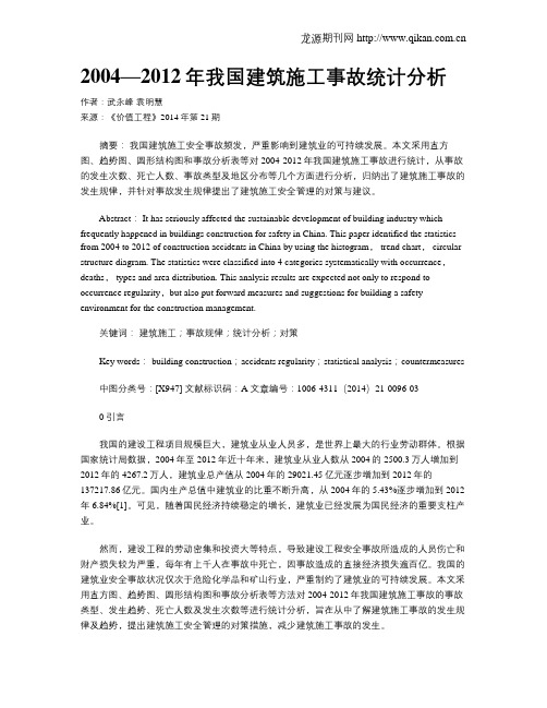 2004—2012年我国建筑施工事故统计分析
