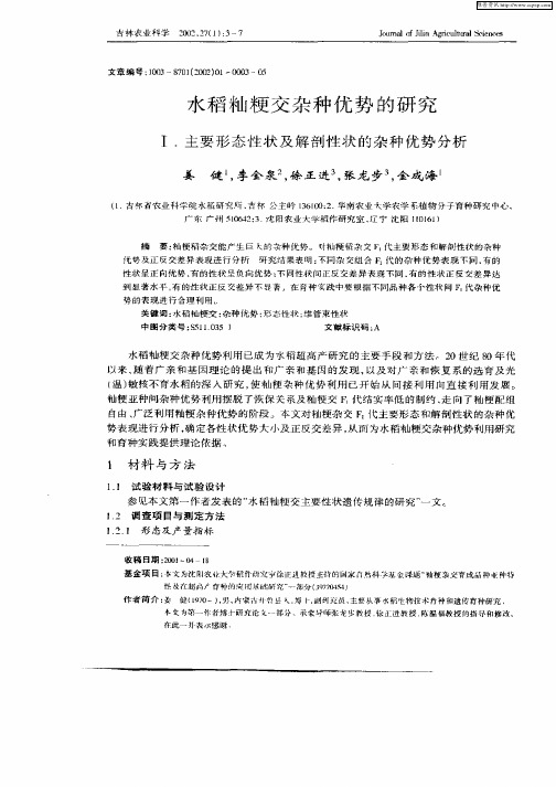 水稻籼粳交杂种优势的研究——Ⅰ.主要形态性状及解剖性状的杂种优势分析