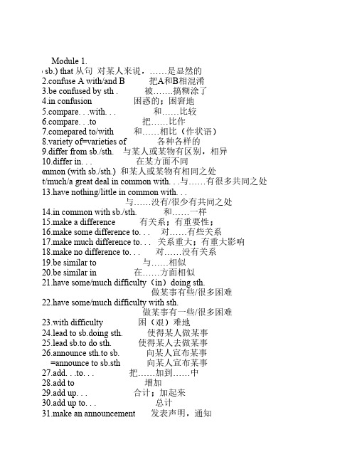 外研版高中英语必修5短语