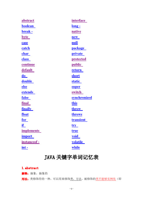 JAVA关键字大全(方便版)