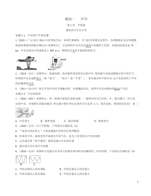 四川2017年中考物理专题复习第1讲声现象练习