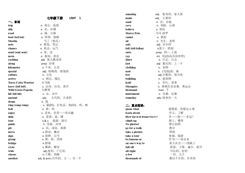 冀教版七年级下册各单元英语单词及短语汇总