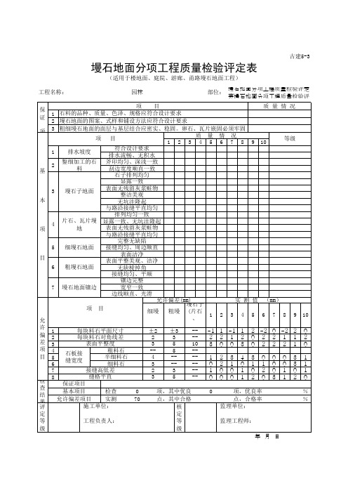 墁石地面分项工程质量检验评定表墁石地面分项工程质量检验评定表(最新版)