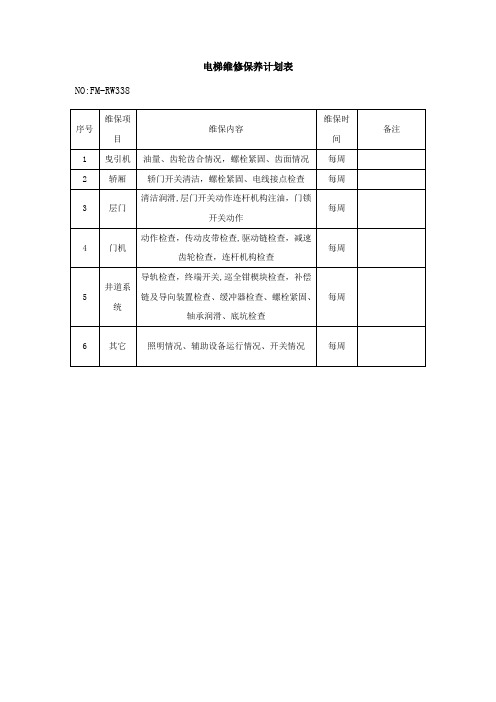 电梯维修保养计划表