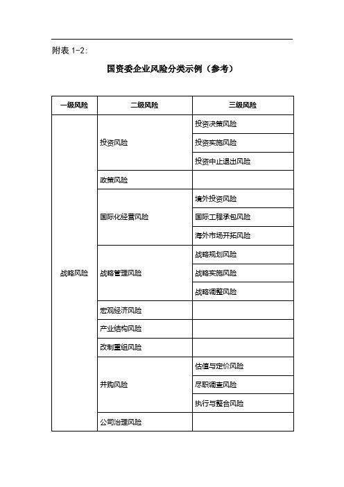 国资委企业风险分类示例(仅参考)