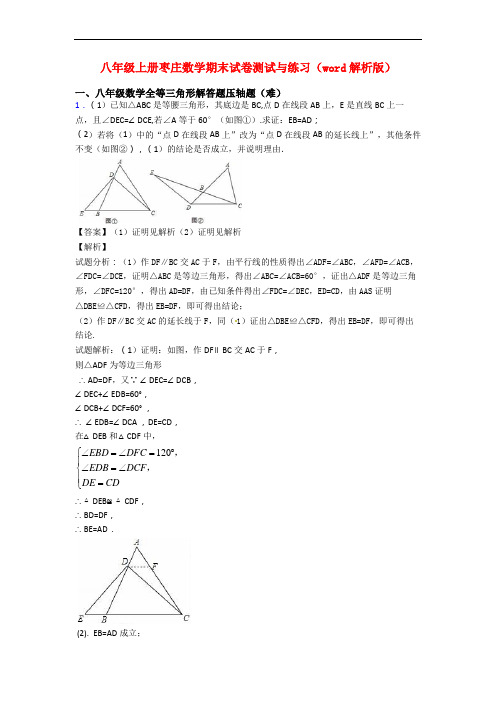 八年级上册枣庄数学期末试卷测试与练习(word解析版)