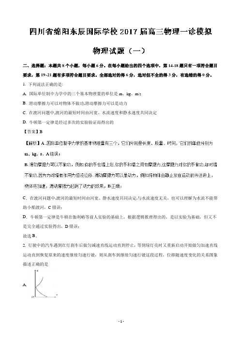 2017届四川省绵阳市东辰国际学校高三一诊模拟物理试题(解析版)
