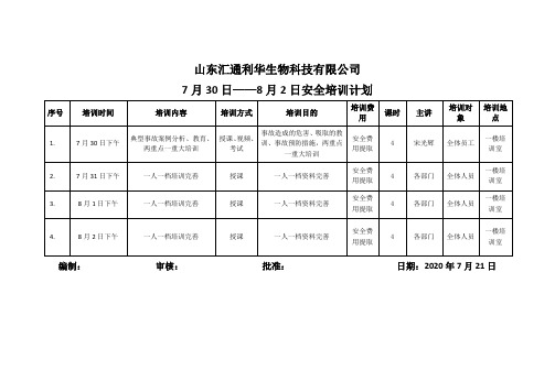 2020年7、8月安全培训教育计划