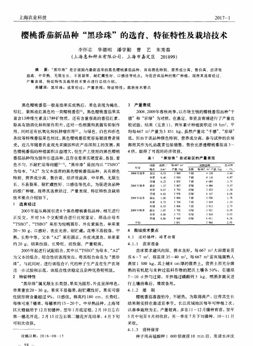 樱桃番茄新品种“黑珍珠”的选育、特征特性及栽培技术