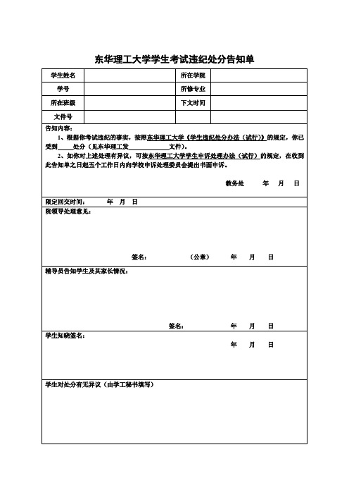 东华理工大学学生考试违纪处分告知单