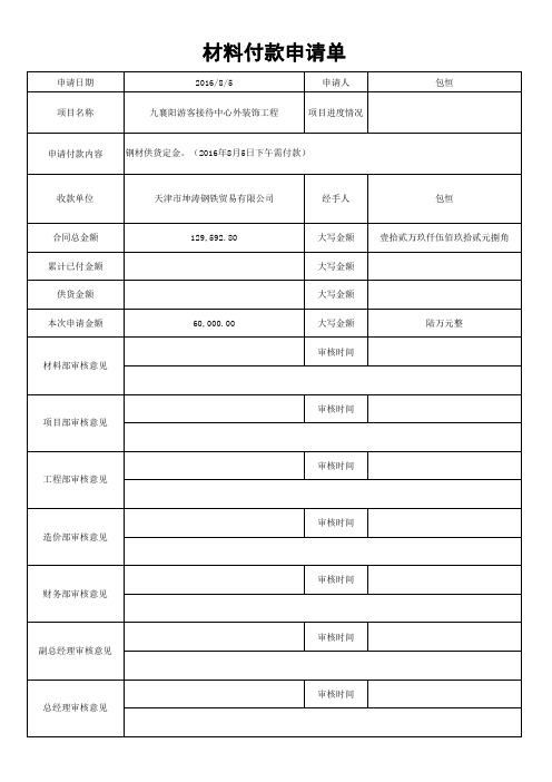 材料付款申请表(规范格式)