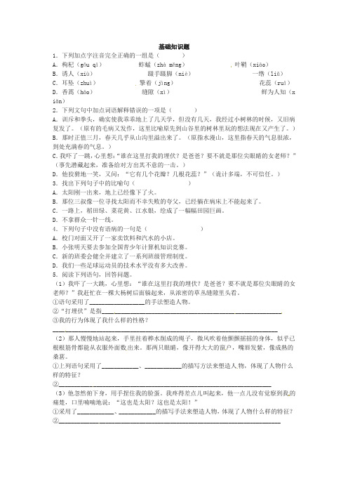 七年级初一语文下册《三颗枸杞豆》同步练习-苏教版含答案