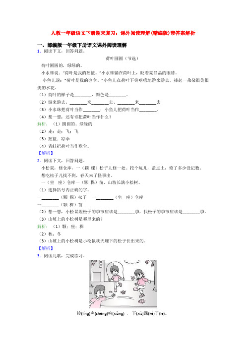 人教一年级语文下册期末复习：课外阅读理解(精编版)带答案解析