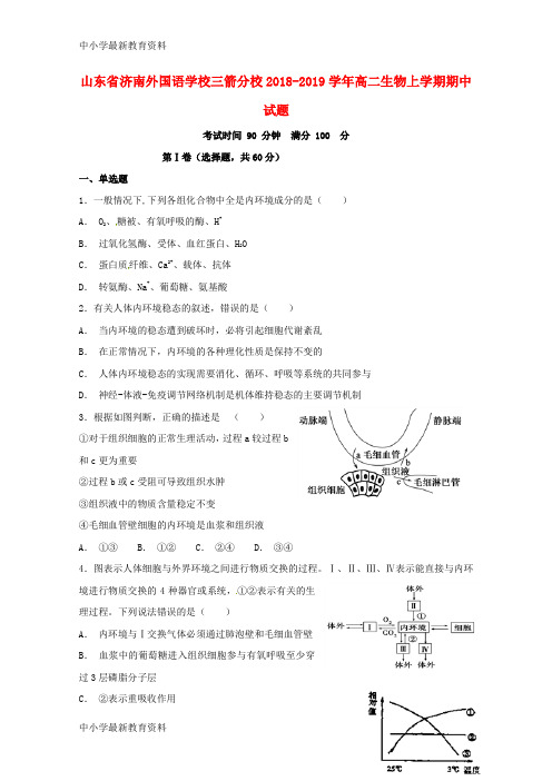 【中小学资料】山东省济南外国语学校三箭分校2018-2019学年高二生物上学期期中试题
