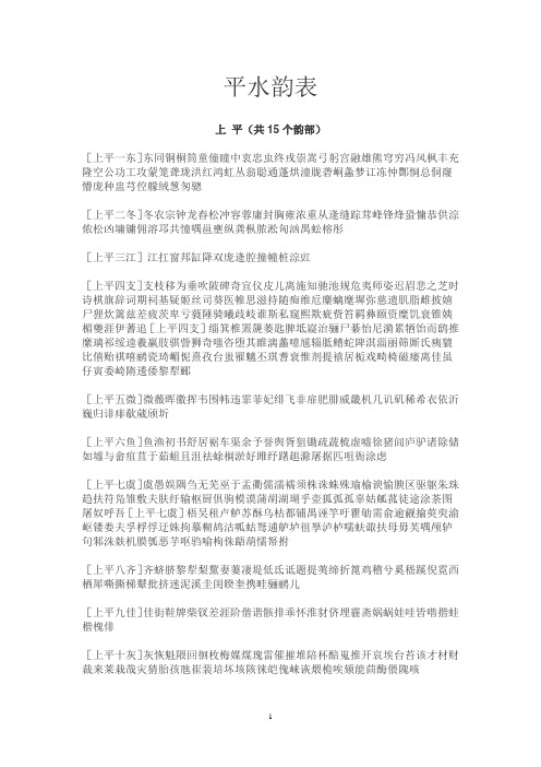 平水韵表