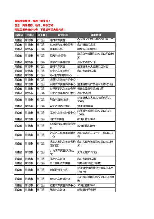 新版湖南省常德市石门县汽车装饰企业公司商家户名录单联系方式地址大全45家