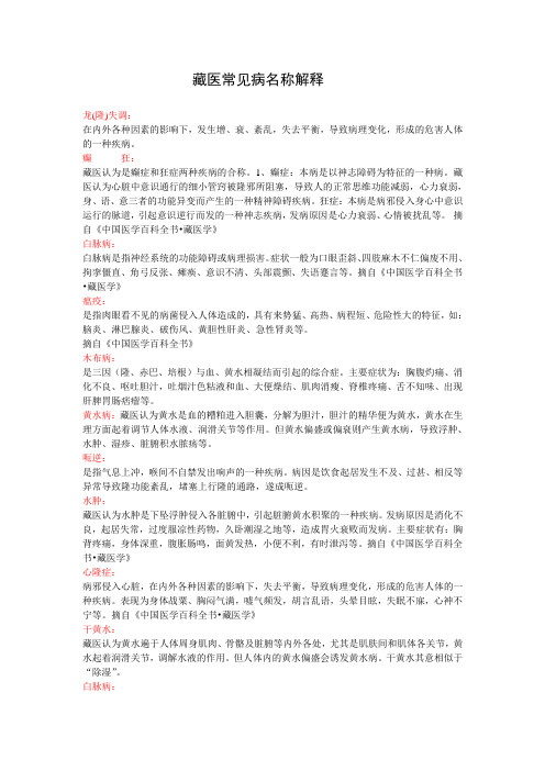 藏医常见病名称解释