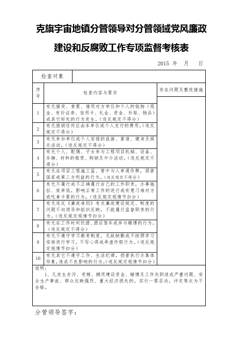 廉政建设定期检查表(分管领导对分管领域)