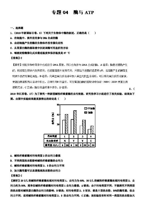 专题04 酶与ATP-2019年高考题和高考模拟题生物分项版汇编 Word版含解析-