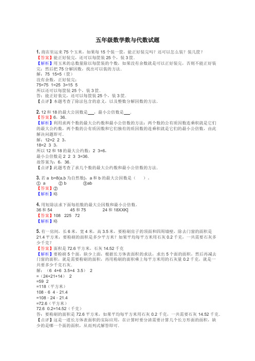 五年级数学数与代数试题
