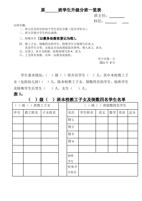 原班学生升级分班一览表